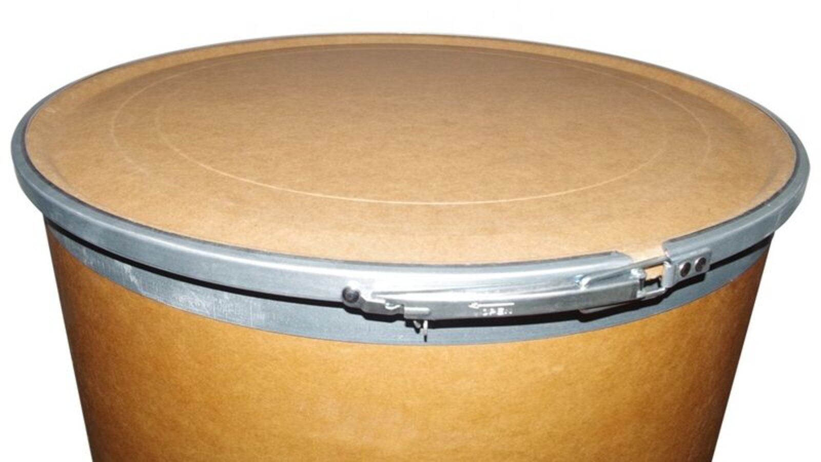 Sealed kraft fiber drum with lever-lock lid for hot melt adhesive