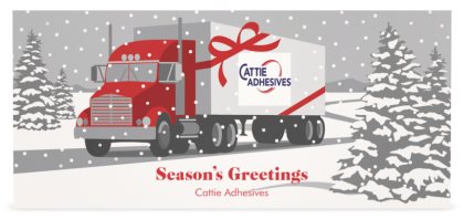 Cattie Adhesives 2013 holiday card with gift-wrapped trailer