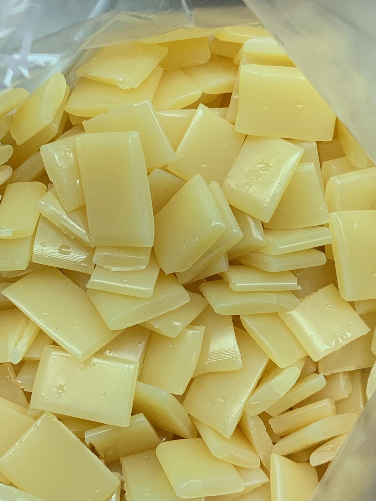 Close-up of hot melt adhesive chips