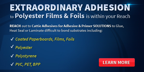 Cattie Adhesives banner about adhesives for polyester films and foils